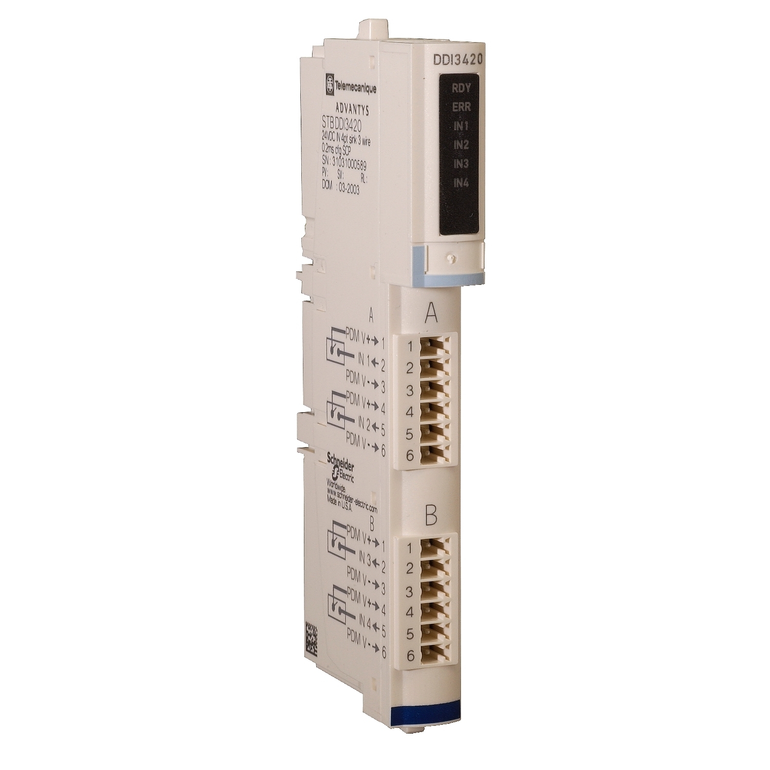 STBDDI3420K Modicon Standard Digital Input Kit, 4 Inputs, 11 to 30 V DC Signal Range