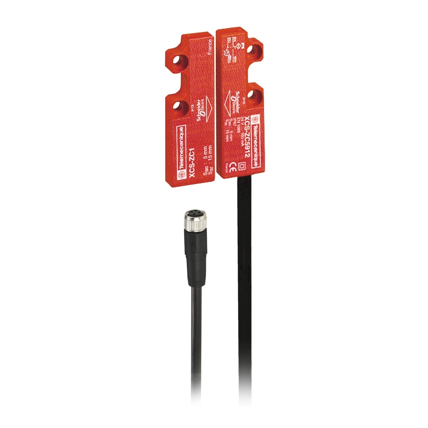 XCSDMC590L01M8 Preventa 3-Direction 2-Pole Safety Interlock Switch, Coded Magnetic Actuator, 100 mA at 24 V DC Contact, 1NO-1NC Contact, Rhodium Contact