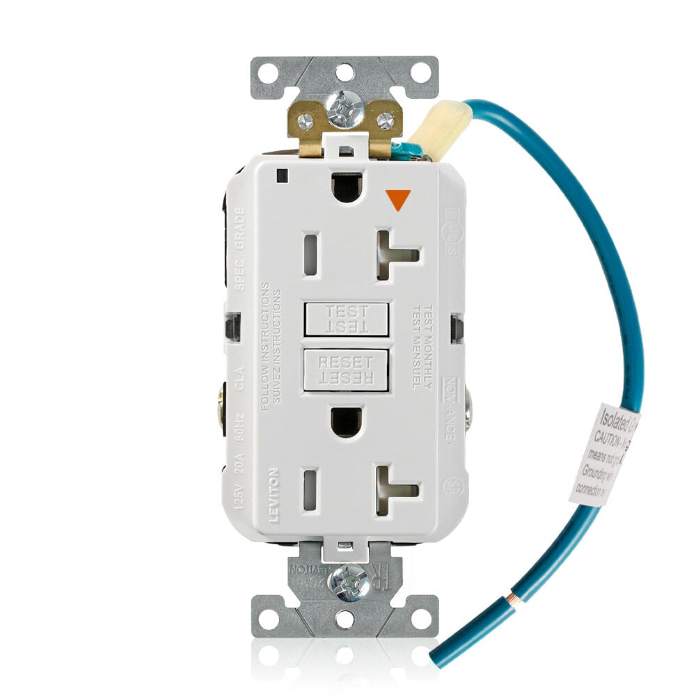 GFTR2-IGW SmartlockPro Isolated Ground Self-Test Tamper Resistant GFCI Receptacle With White Test, Reset Button, 120 V AC, 20 A, 2 Poles, 3 Wires, White