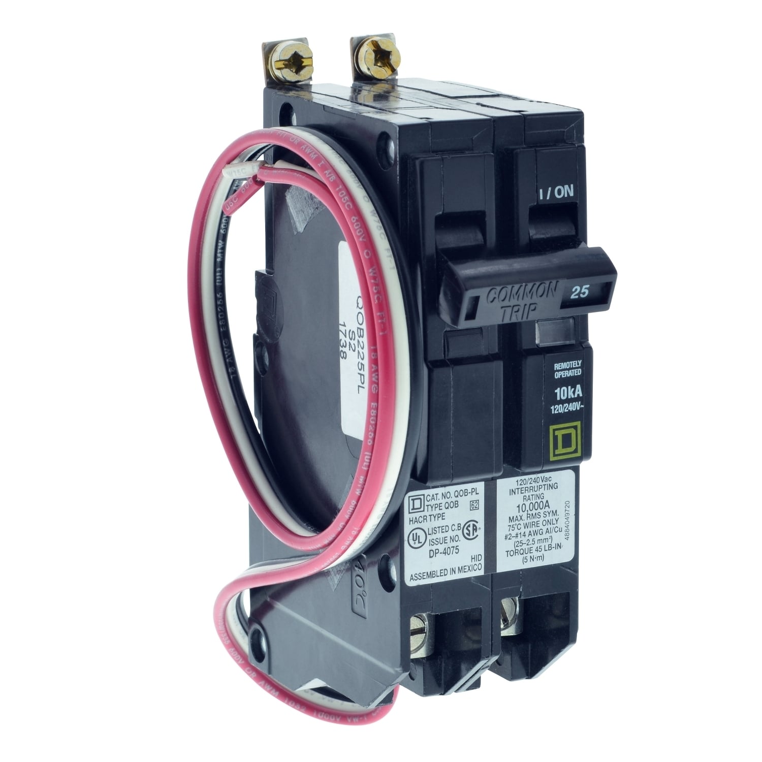 QOB230PL Type QOB Miniature Circuit Breaker, 120/240 VAC, 30 A, 10 kA Interrupt, 2 Poles, Thermal Magnetic Trip