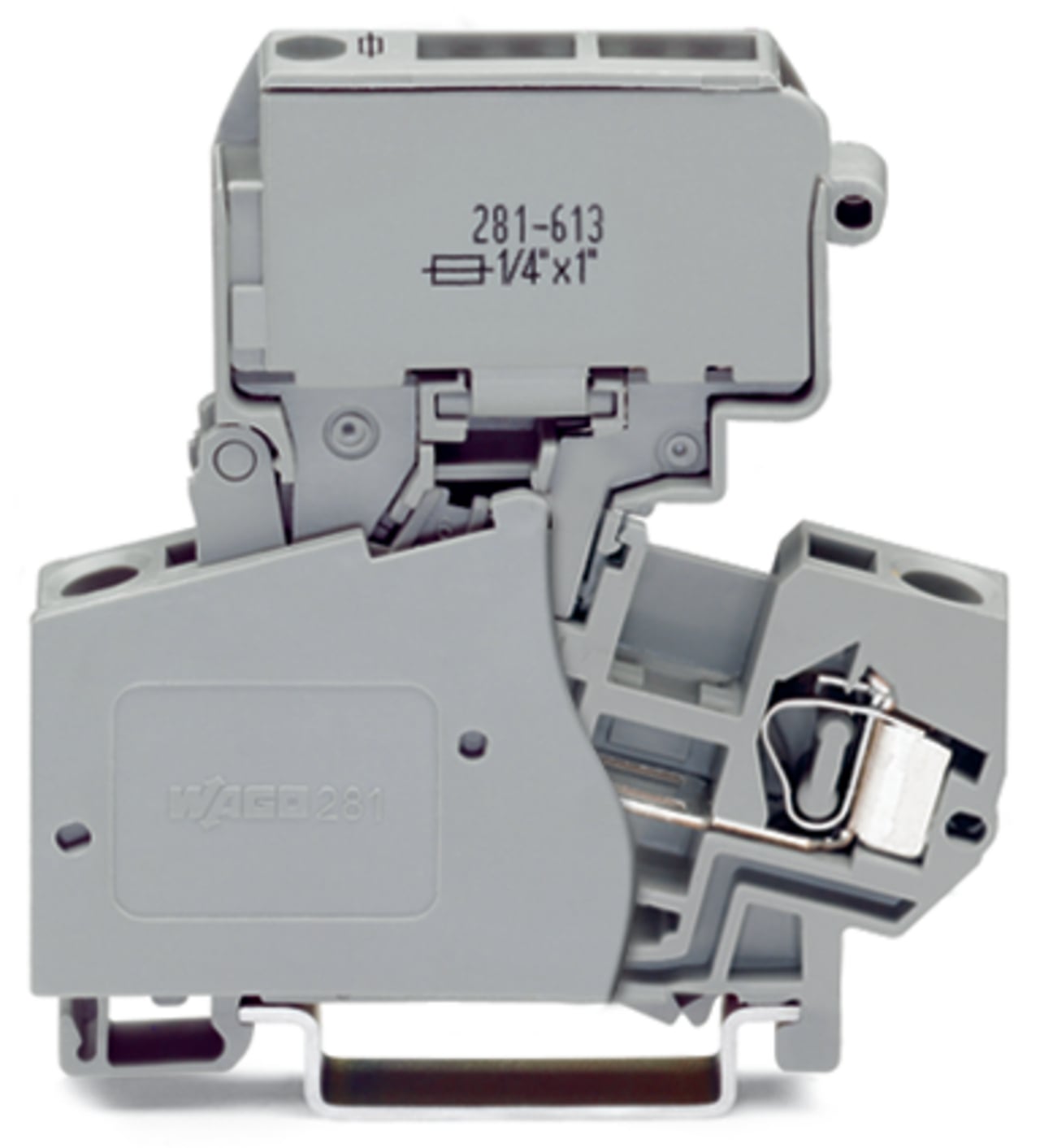 281-623 Fuse Disconnect Terminal Block with pivoting fuse holder, 800 V AC, 10 A, 28 to 12 AWG Wire, DIN Rail Mount