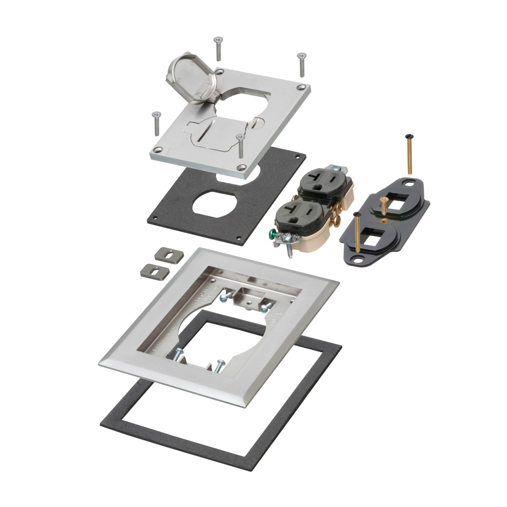 Nickel plated zinc cover kit for new concrete. Single gang Frame Kit with flip lids.