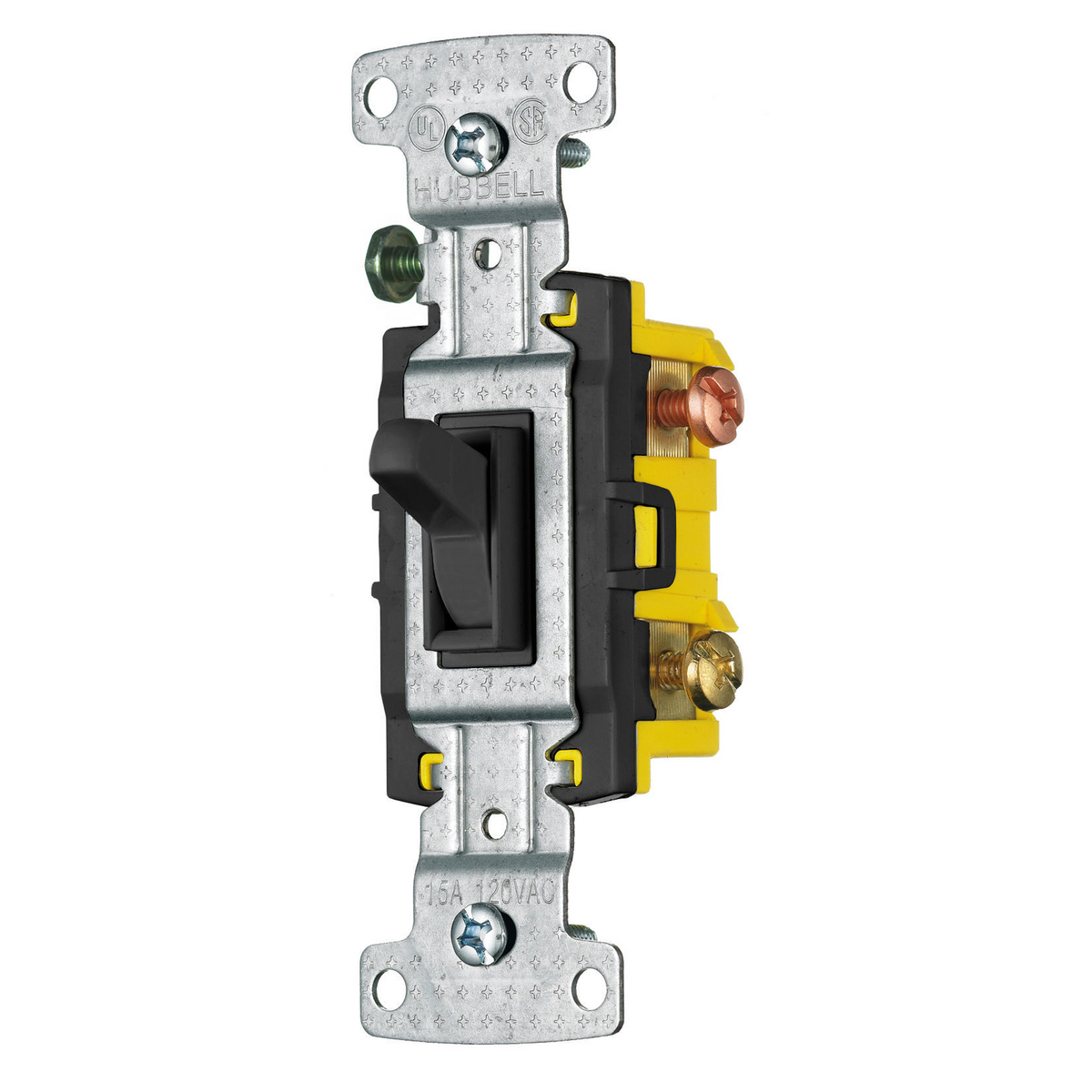 RS315BK RS Series Self-Grounding Standard Toggle Switch, 120 V, 15 A, 1800 W Power Rating, 2-Position Contact