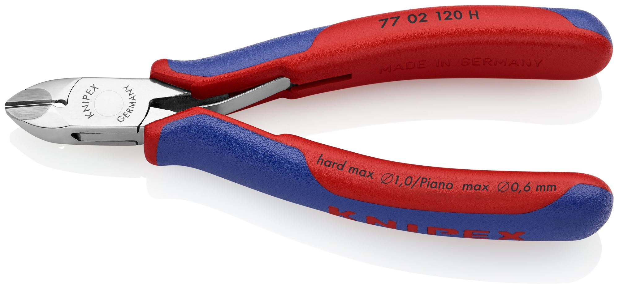Electronics Diagonal Cutters-Carbide Metal Cutting Edges, 4 3/4 in., Multi-component, Polished, Semi-flush with Bevel Cut, Oval Head, Up to 1/64 in. Piano Wire