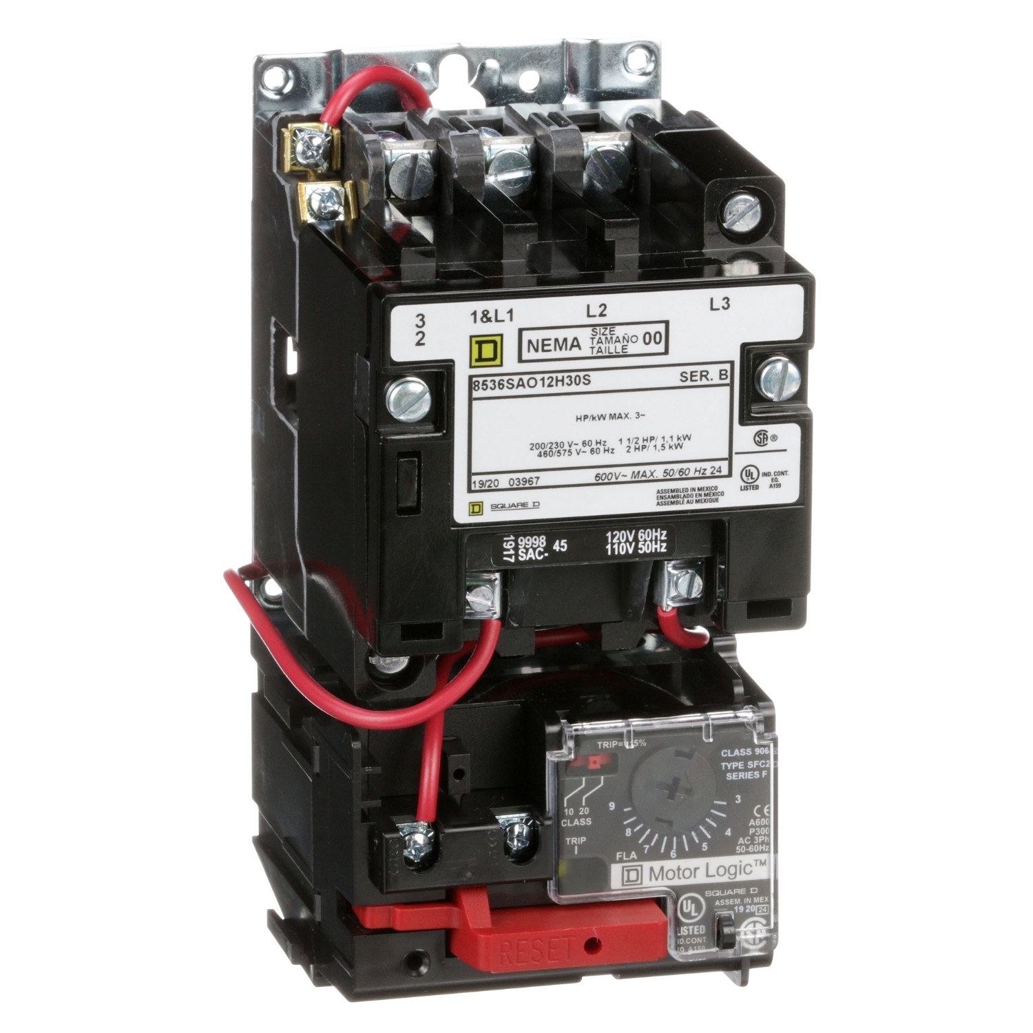 8536SAO12V02H30S Type S Starter, 110/120 VAC V Coil, Non-Reversing Action, 3 Poles, Open Enclosure