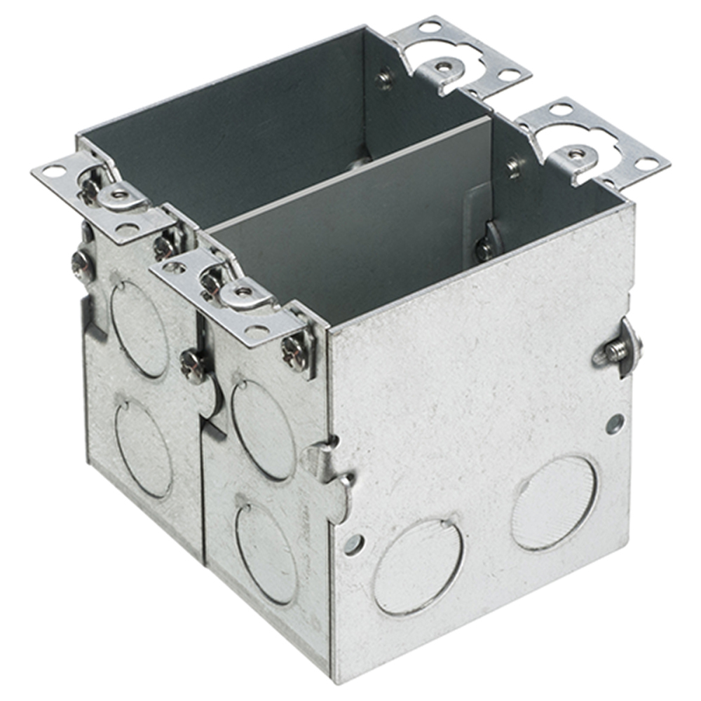 FLB5549 Combination Floor Outlet Box, Steel, 36 cu-in Capacity, 2 Gangs, 14 Knockouts, 3.5 in L x 3.749 in W x 3.749 in D