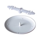 ceiling box cover, non-metallic, paintable. Covers unused 3-1/2 and 4" round and octagonal boxes prior to the installation of a fan or fixture. Mounting screws are invisible on the ceiling. Two #8-32 x 3/4" screws and one mounting bracket are included.