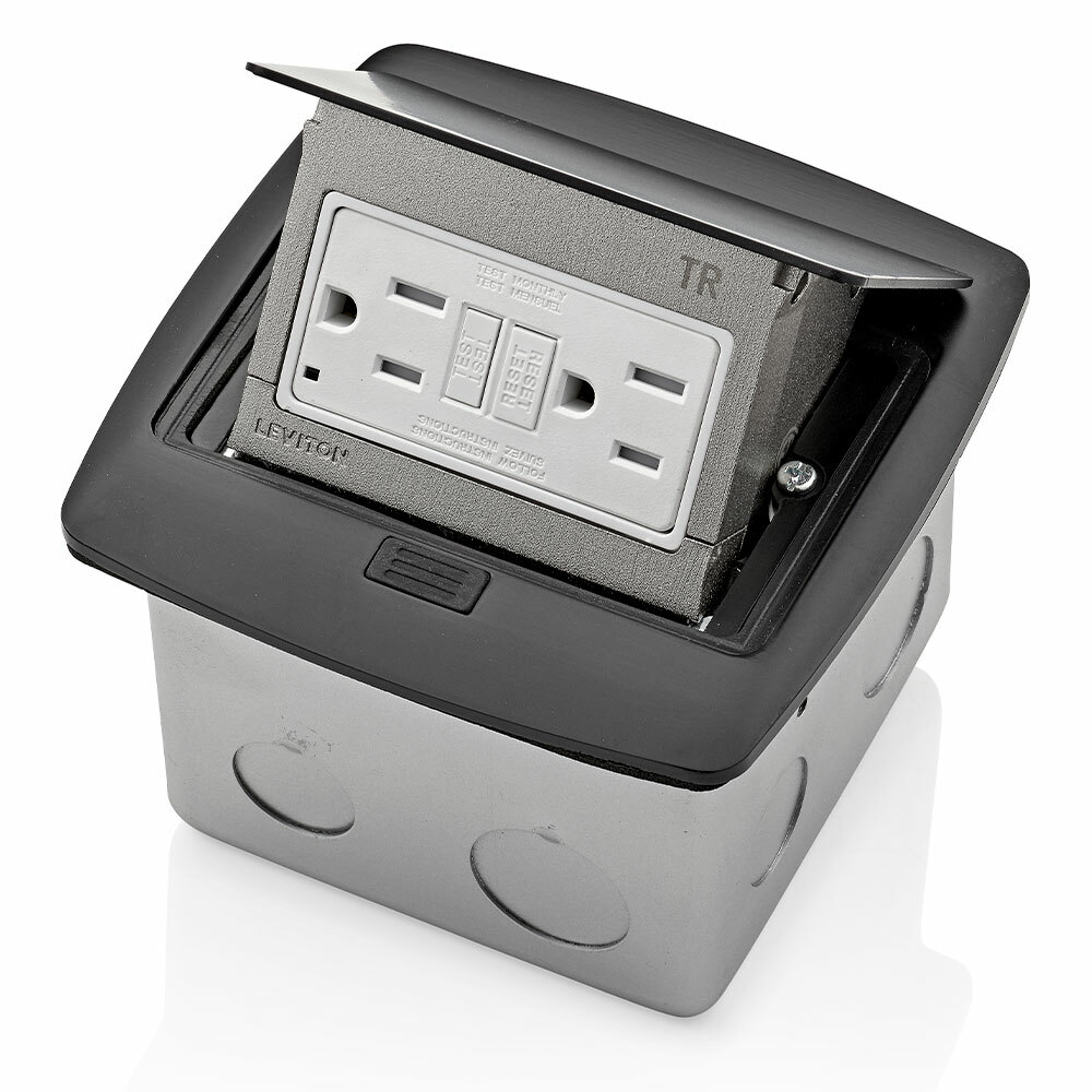 PFGF1-MB SmartlockPro Pop-Up Floor Box With 125 VAC, 15 A Self-Test GFCI Receptacle, Steel