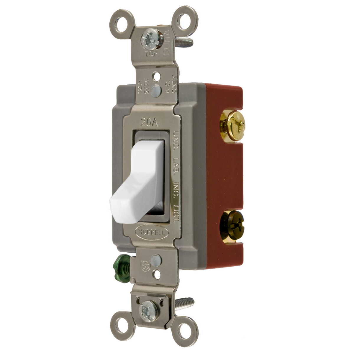 HBL1223WU 3-Way 2-Position Extra Heavy Duty Industrial Grade Standard Toggle Switch, 120/277 V, 20 A, 5540 W Power Rating, 2-Position Contact