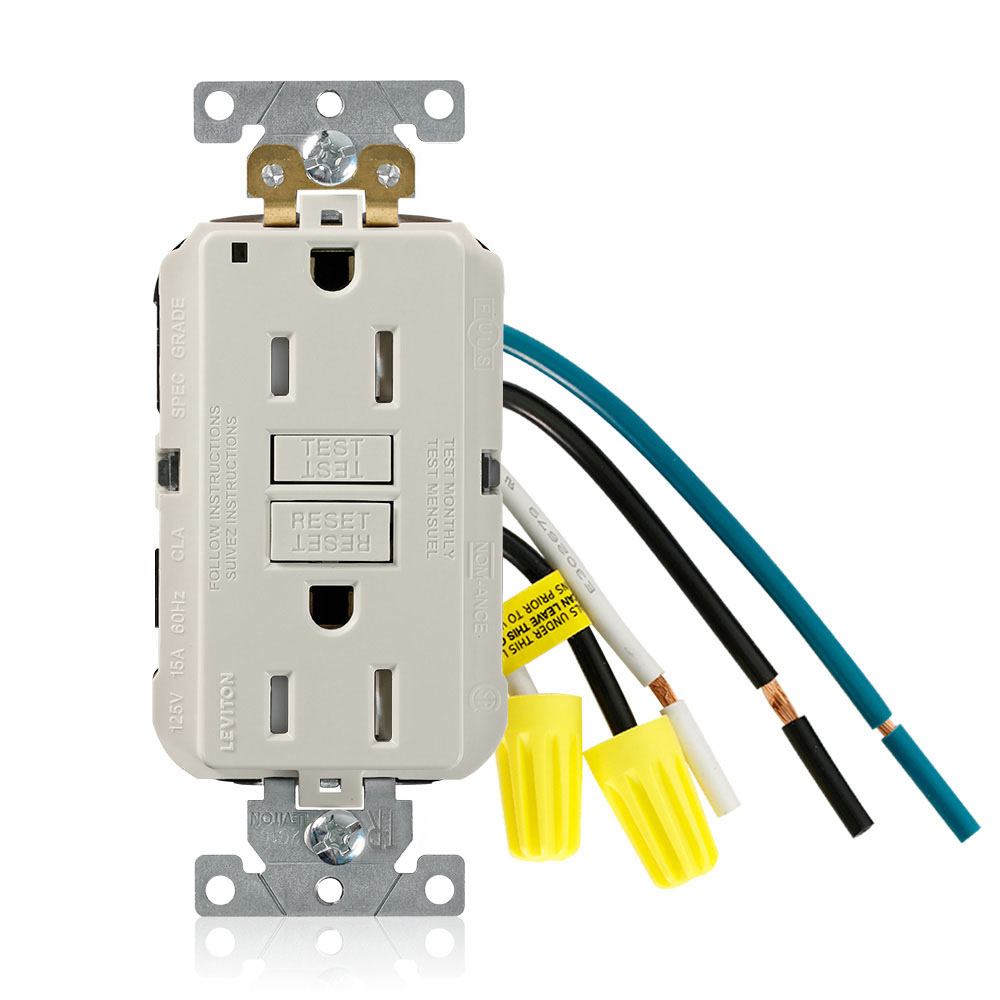 GFTR1-5LT Duplex Self-Test Tamper Resistant GFCI Receptacle With Light Almond Test, Reset Button, 125 V AC, 15 A, 2 Poles, 3 Wires, Light Almond