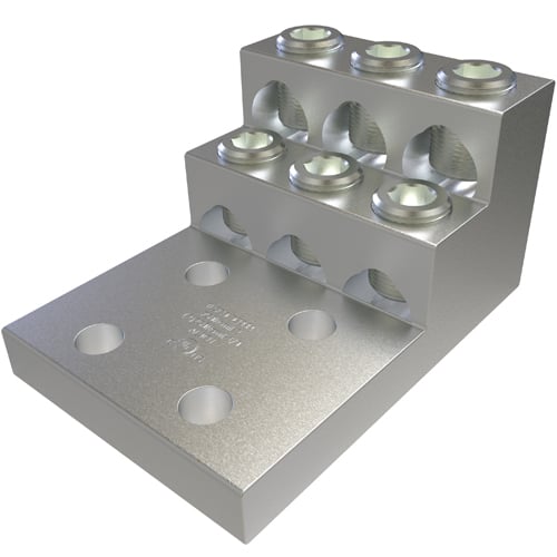 PBMW-6-750-12 Type PBMW Multi-Wire Panelboard Lug, (1) 2 AWG to 750 kcmil, (2) 1/0 AWG to 250 kcmil, 1/2 in Bolt/Stud, 1-3/4 in Hole Spacing, For Use With Copper or Aluminum Conductor