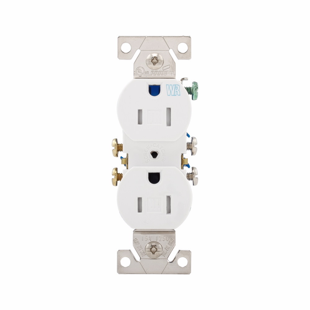 TWR270W Arrow Hart TWR270 Duplex Straight Blade Receptacle, 125 V AC, 15 A, 2 Poles, 3 Wires, White