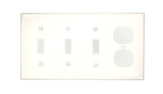 80743-W Standard Size Combination Wall Plate, 4 Gangs, 8.19 in W x 4.5 in H, Thermoplastic, White