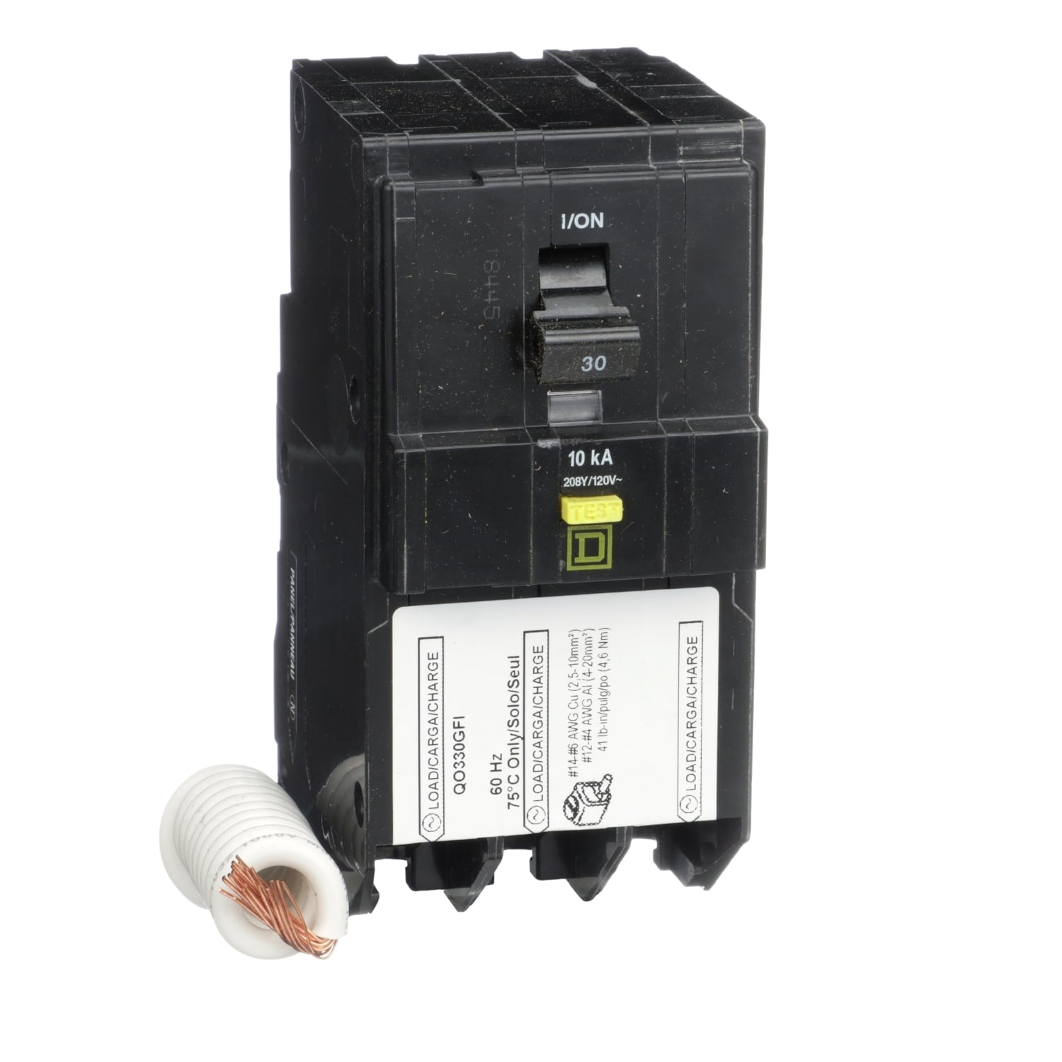 QO330GFI QO Qwik-Gard Class A Ground Fault Protecting Miniature Circuit Breaker, 240 V AC, 30 A, 10 kA Interrupt, 3 Poles, Thermal Magnetic Trip