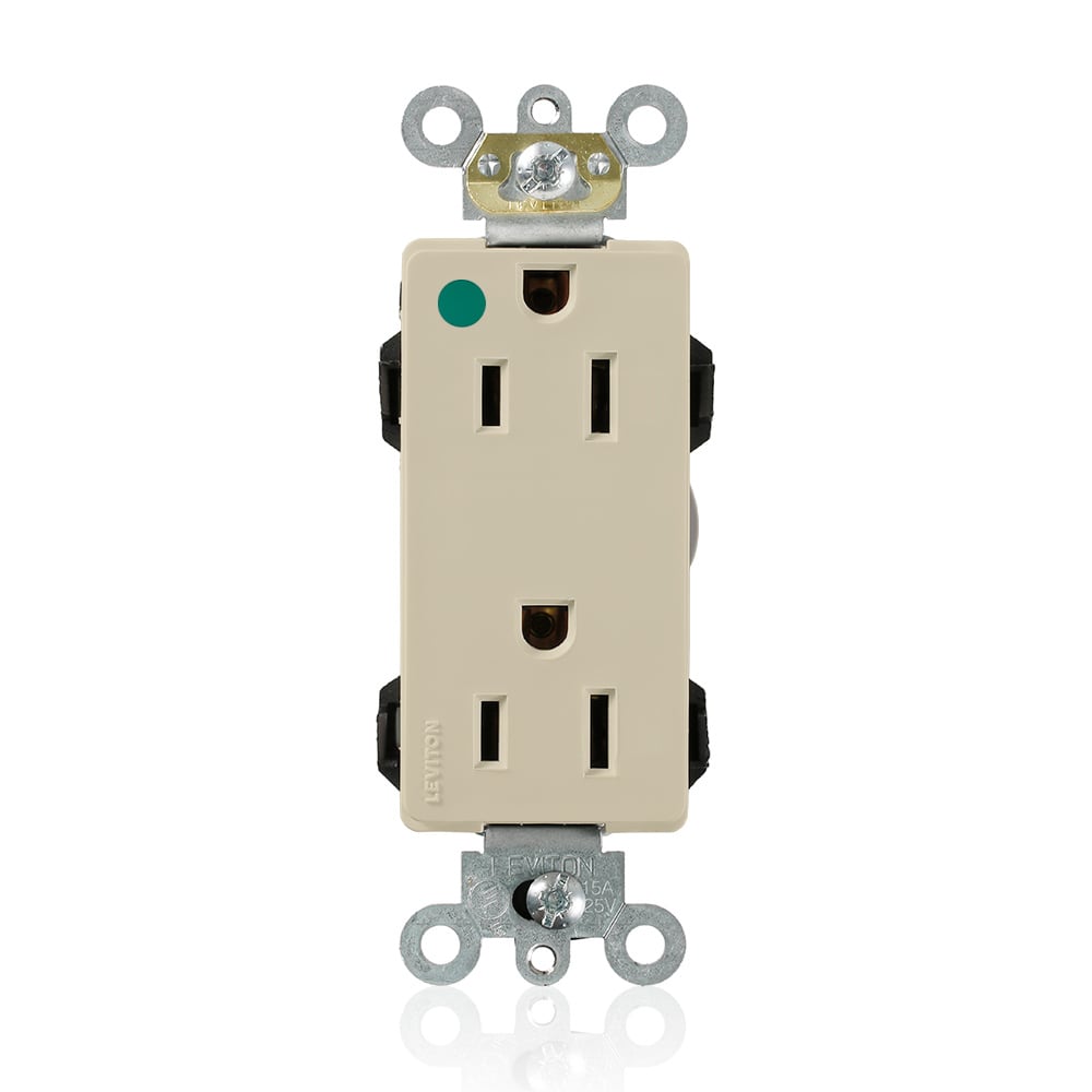 M1626-HGI Decora Plus Lev-Lok 1-Phase Duplex Extra Heavy Duty Self-Grounding Straight Blade Receptacle, 125 V AC, 15 A, 2 Poles, 3 Wires, Ivory