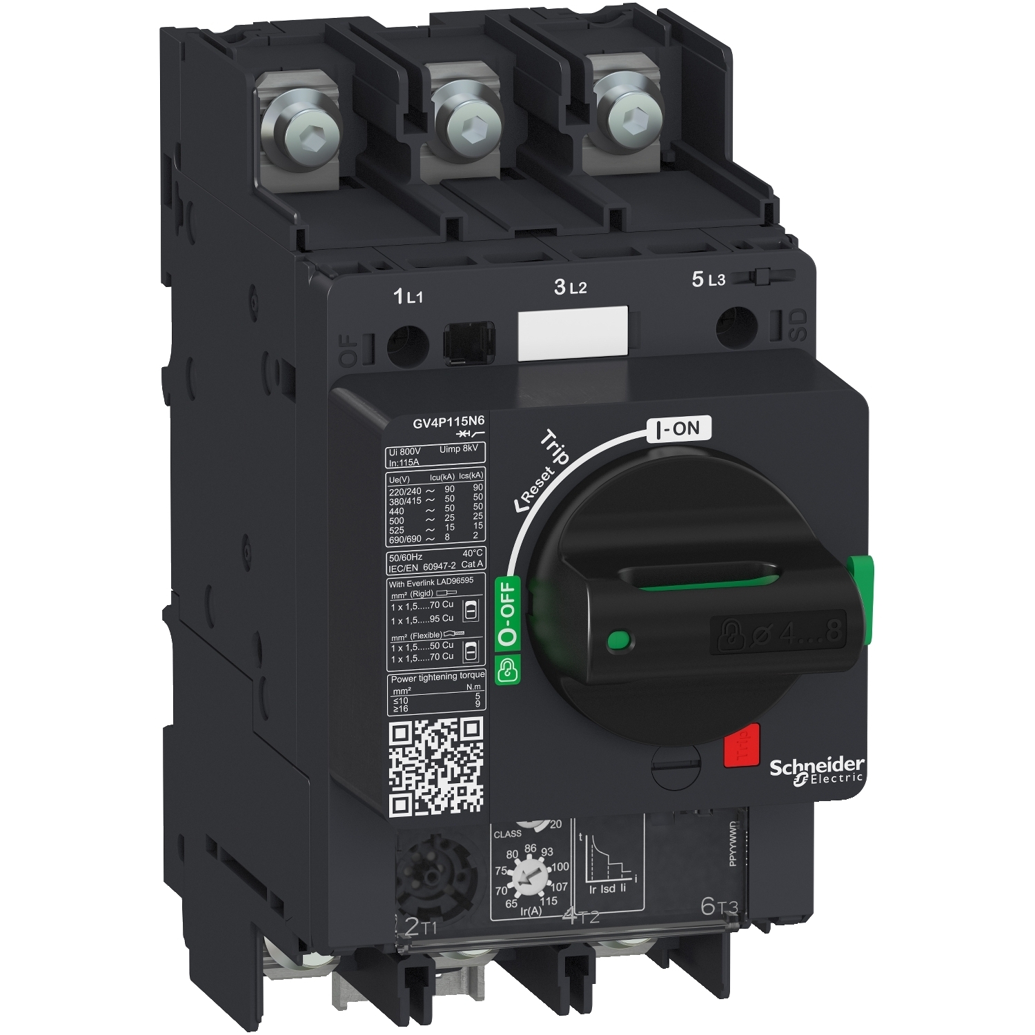 GV4P25N6 TeSys Deca Circuit Breaker, 690 to 800 V AC, 25 A, 50 kA Interrupt, 3 Poles