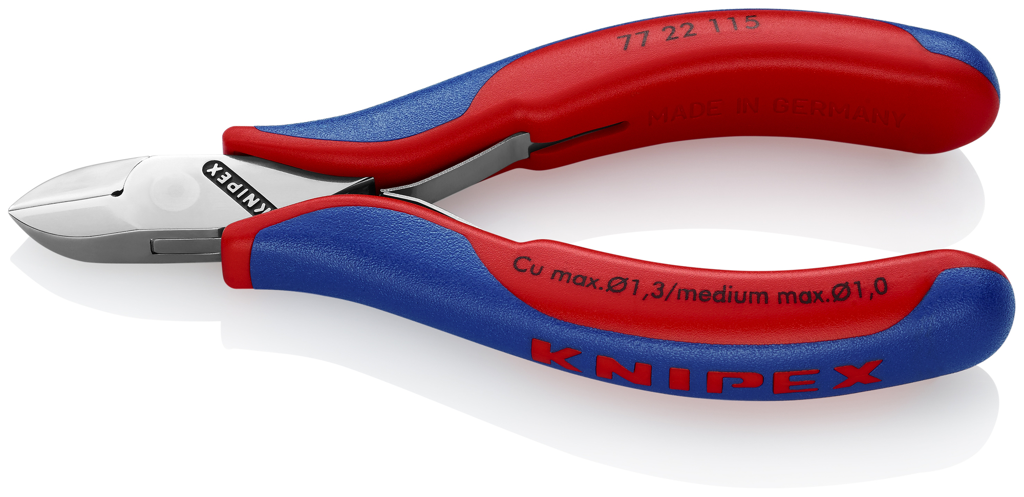 Electronics Diagonal Cutters, 4 1/2 in., Multi-component, Polished, Flush Cut, Oval Head, Up to 3/64 in. Medium Wire