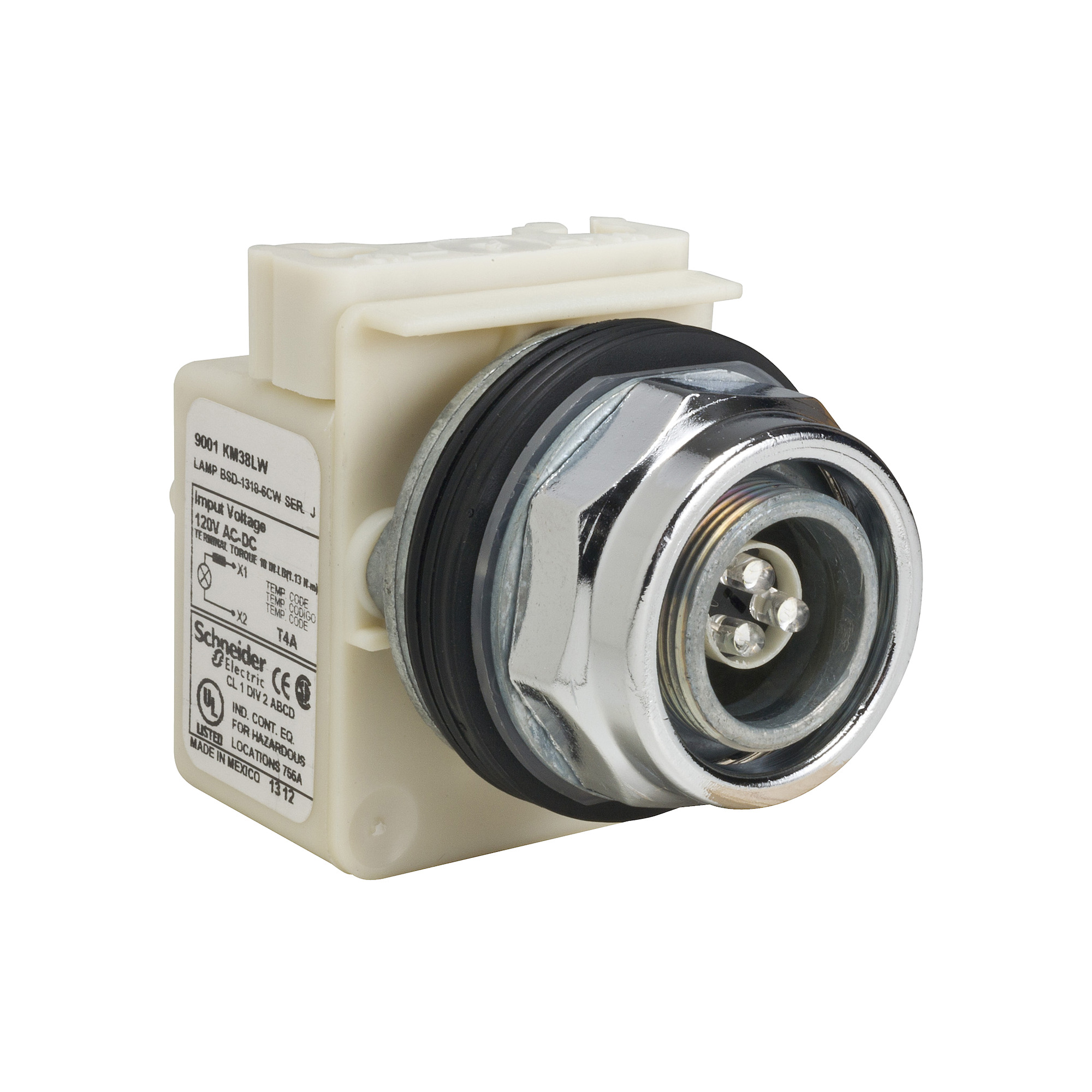 9001KP38LW Harmony Type K Standard Heavy Duty Pilot Light, 120 V AC/DC, 1.4 VA, Panel Mount