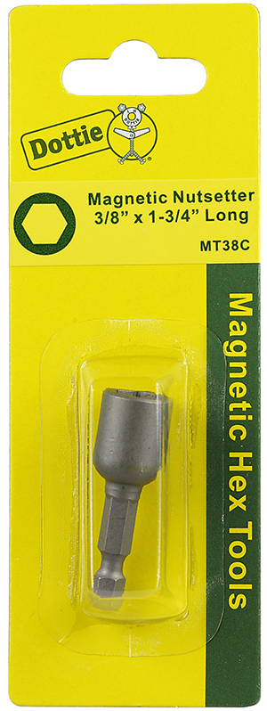 MT38C 1-Piece Carded Magnetic Hex Tool, 3/8 in Point, 1-3/4 in OAL, Steel