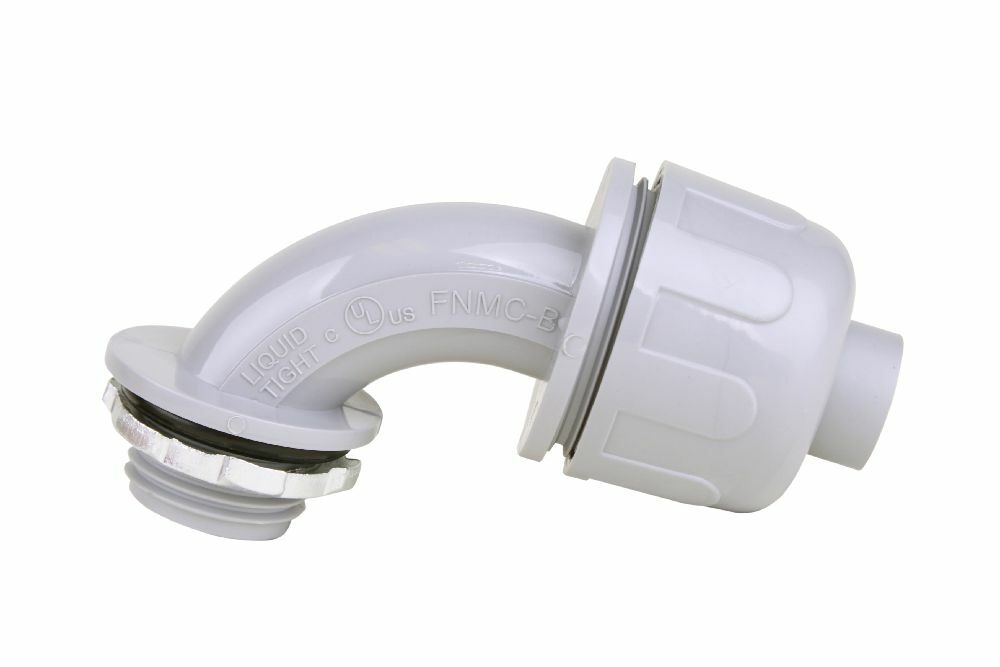 65307 Kwikflex Liquid Tight Non-Metallic Conduit Connector, 1/2 in Trade, 90 deg, Nylon 6