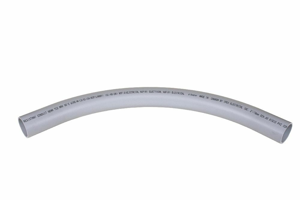 068727 Plain End Spigot Conduit Sweep, 3 in Dia, 90 deg, 24 in Radius, PVC