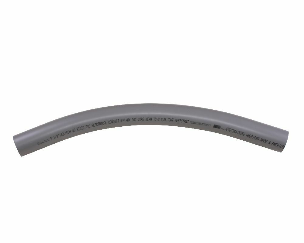 068866 Plain End Spigot 259 Conduit Sweep, 2-1/2 in Dia, 45 deg, 36 in Radius, PVC