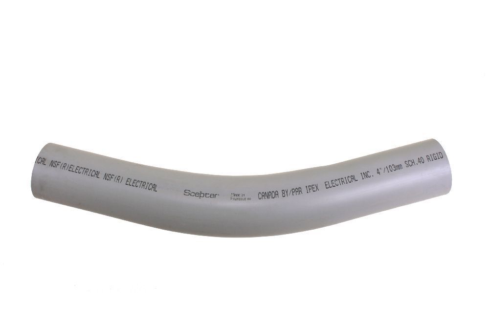 068929 Plain End Spigot 259 Conduit Sweep, 4 in Dia, 30 deg, 24 in Radius, PVC