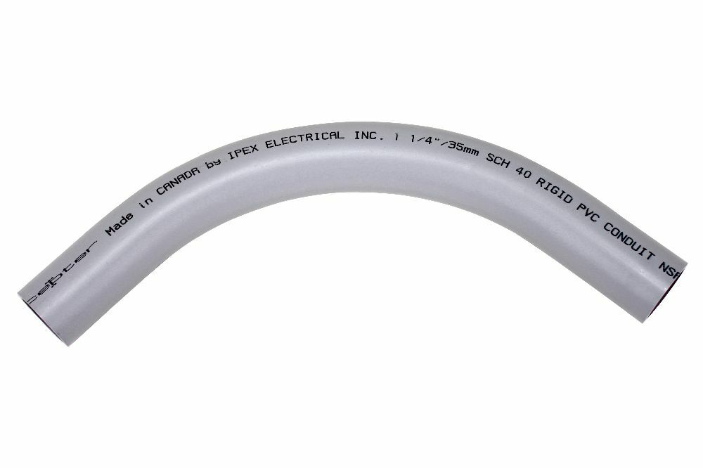 078543 Spigot Standard Radius 99 Conduit Elbow, 1-1/4 in Trade, 90 deg, PVC