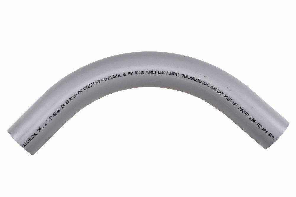 078546 Spigot Standard Radius 99 Conduit Elbow, 2-1/2 in Trade, 90 deg, PVC