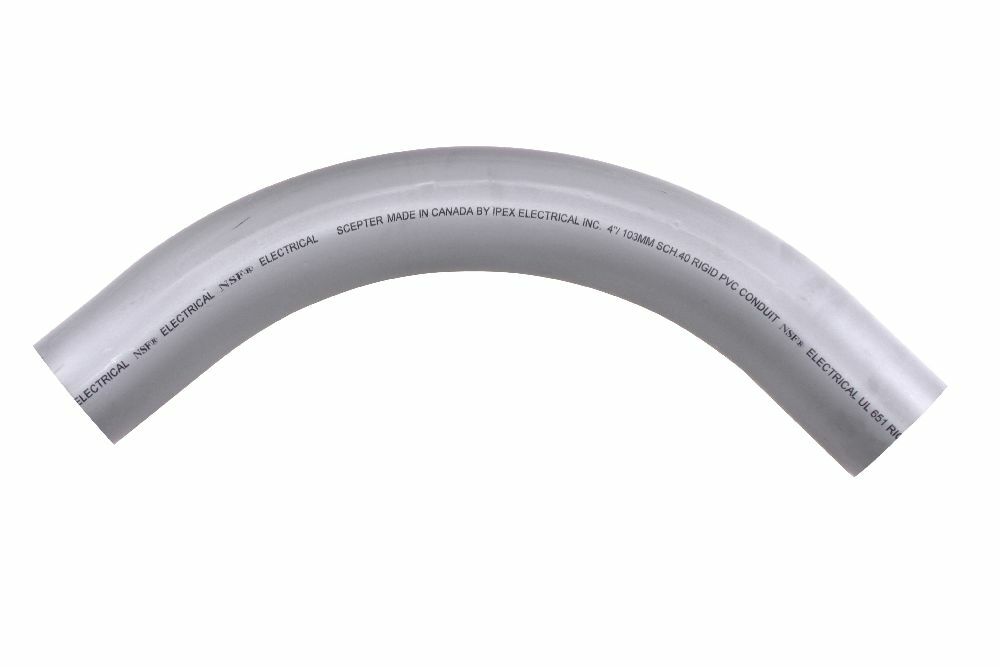 078549 Spigot Standard Radius 99 Conduit Elbow, 4 in Trade, 90 deg, PVC