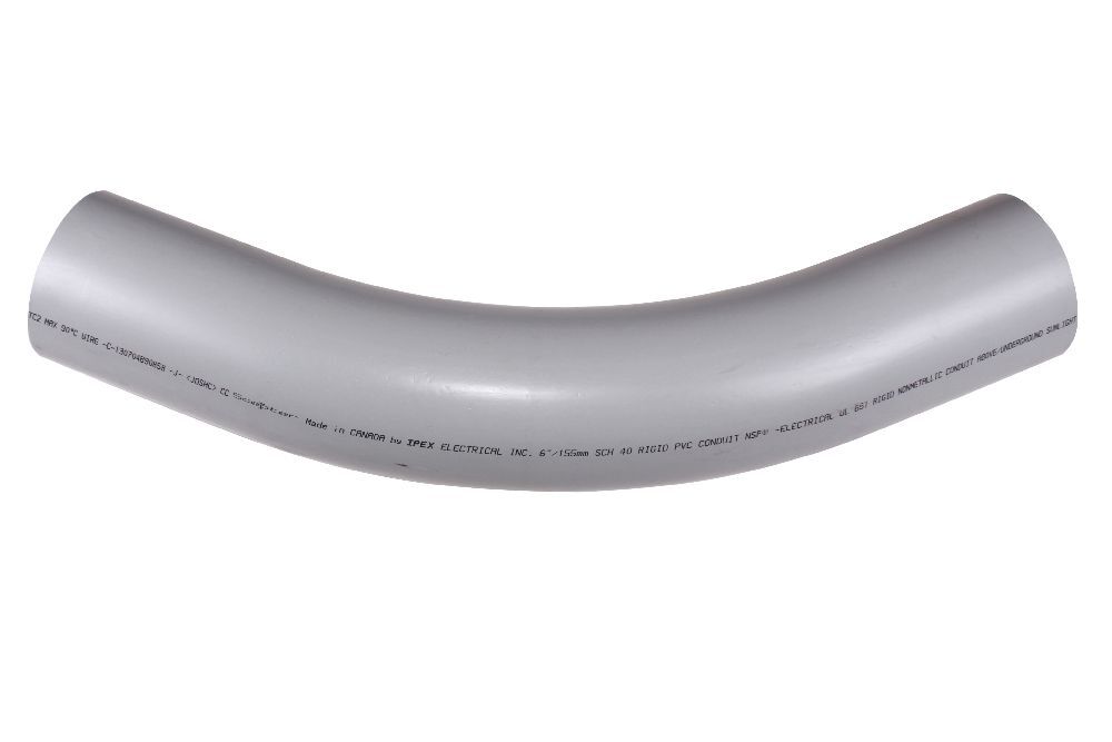 078563 Spigot Standard Radius 99 Conduit Elbow, 6 in Trade, 45 deg, PVC