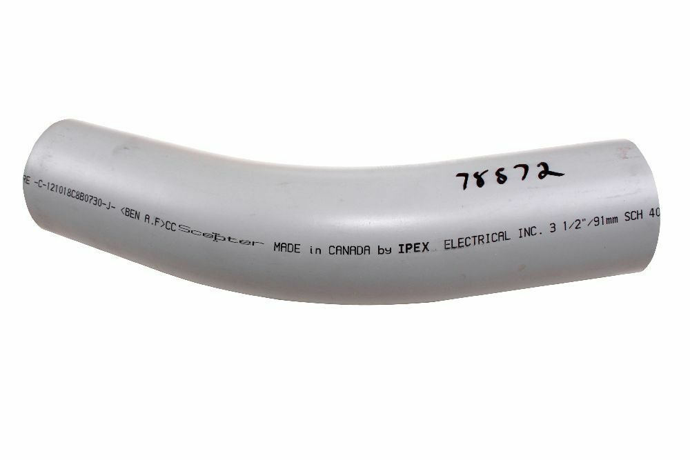 078572 Spigot Standard Radius 99 Conduit Elbow, 3-1/2 in Trade, 30 deg, PVC