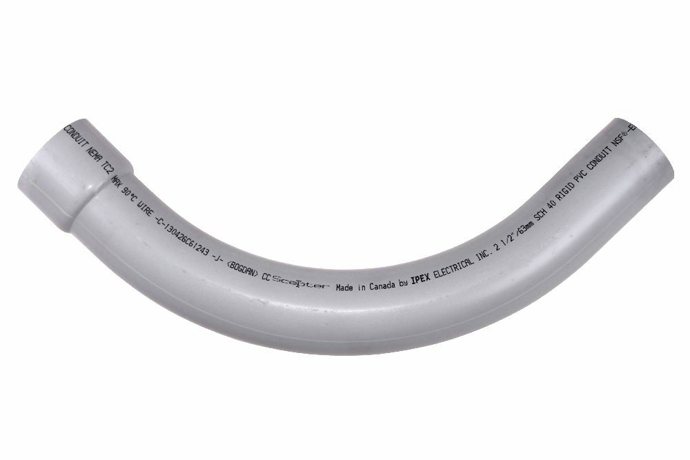 078594 Bell End x Spigot Standard Radius 99 Conduit Elbow, 2-1/2 in Trade, 90 deg, PVC