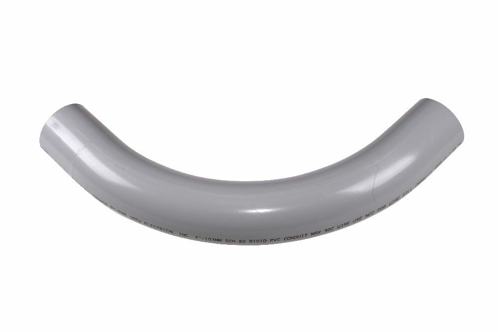 078628 Spigot Standard Radius 99 Conduit Elbow, 4 in Trade, 90 deg, PVC