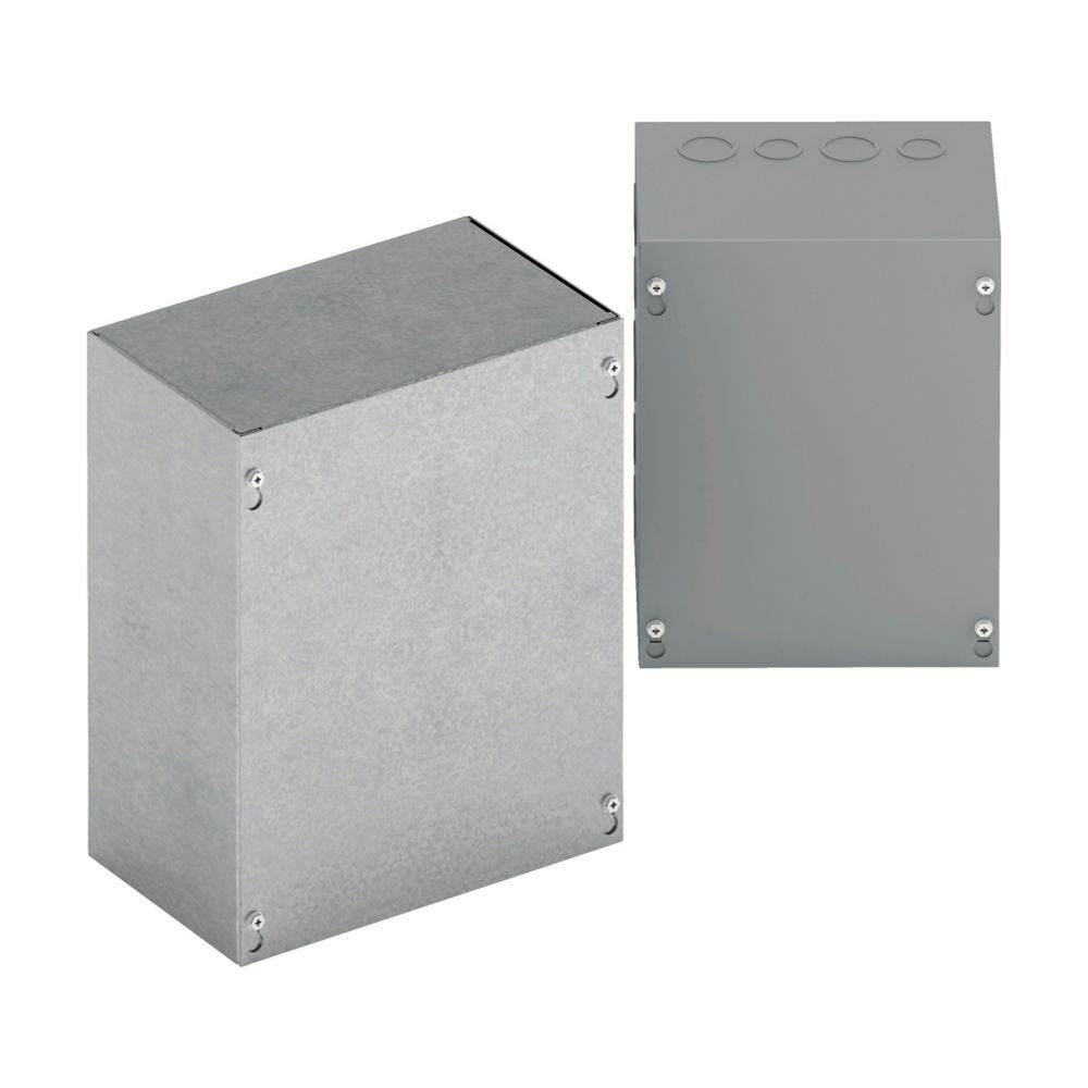 Type 1 junction boxes, 10" height, 4" length, 6" width, NEMA 1, Screw cover, SC NK enclosure, Surface mounted, Small single door, No knockout, Thru holes, Carbon steel