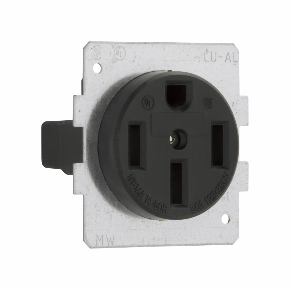 1258-BU3 Arrow Hart Single Straight Blade Receptacle, 125/250 V AC, 50 A, 3 Poles, 3 Wires, Black
