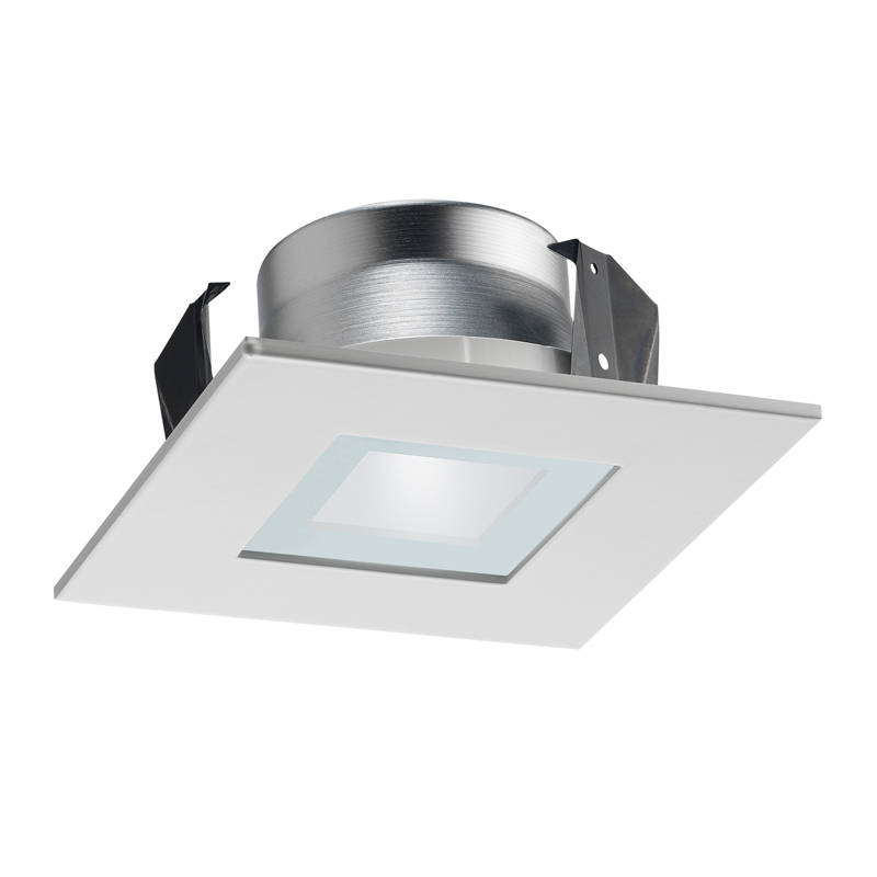 12SQ WWH Lensed Line Voltage Square Downlight Trim, 4 in ID x 5 in OD, LED Lamp, For Use With 4 in IC-Rated 600 Lumens LED Downlight