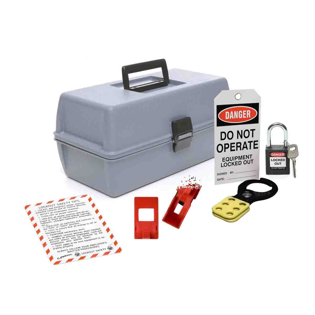134030 Operator Lockout Tagout Kit, 8 Pieces, 2 in H x 5-1/2 in W x 6-5/8 in D, Language: English