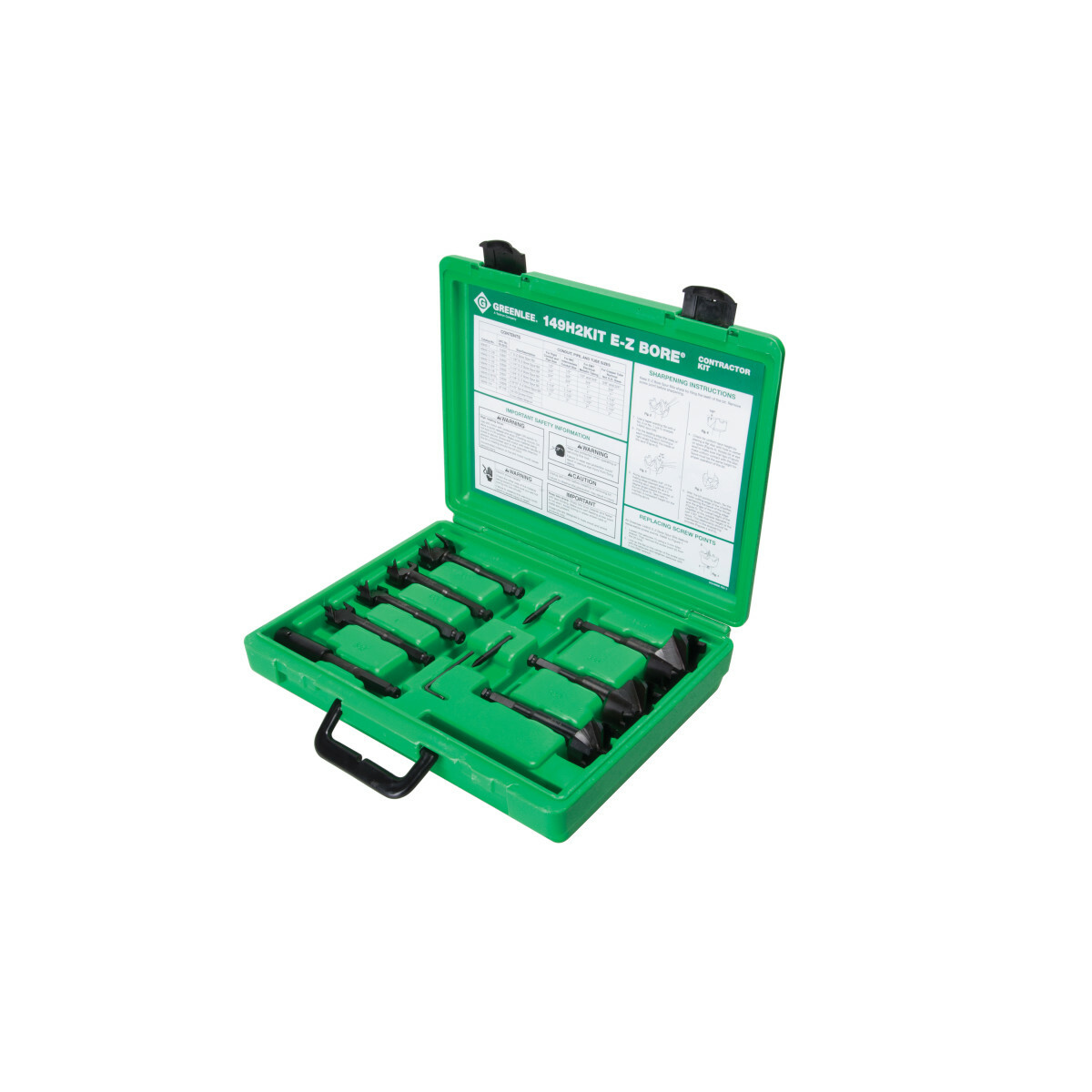 149H2KIT E-Z Bore Quick-Change Self-Feeding Wood Boring Bit Kit With Fixed Pockets, 1 in Min Drill Bit, 2-9/16 in Max Drill Bit, 7 Pieces