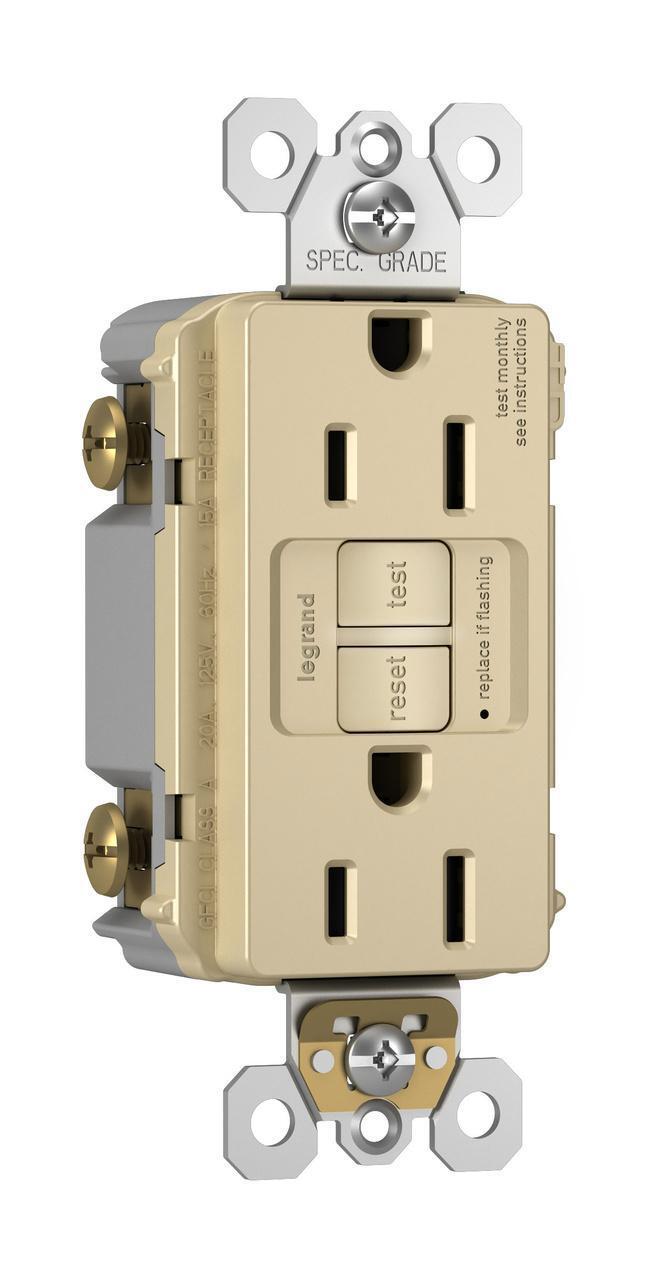 1597TRI radiant 15 Amp Duplex GFCI Receptacle SafeLock Protection, Ivory