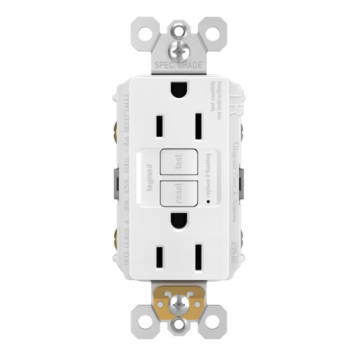 1597TRW radiant GFCI Duplex Receptacle,15 Amp, SafeLock Protection, White