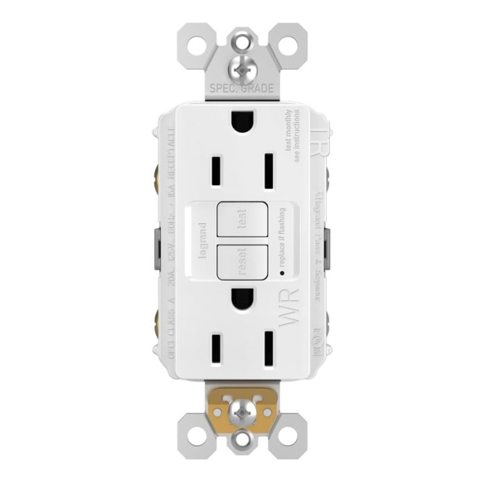 1597TRWRW radiant Duplex Receptacle, 15 Amp, SafeLock Protection, White