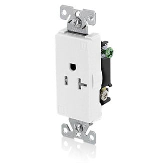 16351-SGW Single Tamper Resistant Straight Blade Receptacle, 125 V AC, 20 A, 2 Poles, 3 Wires, White