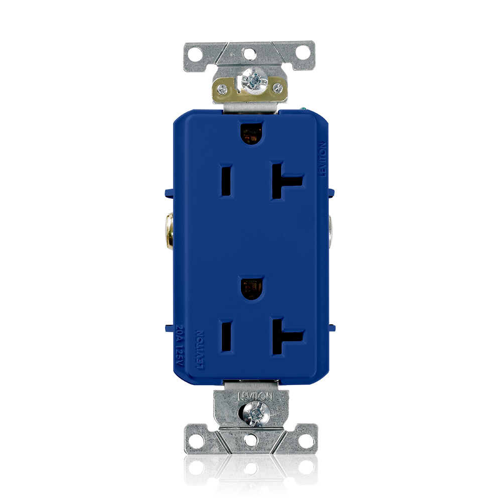 16352-BU Decora Duplex Self-Grounding Straight Blade Receptacle, 125 V AC, 20 A, 2 Poles, 3 Wires, Blue