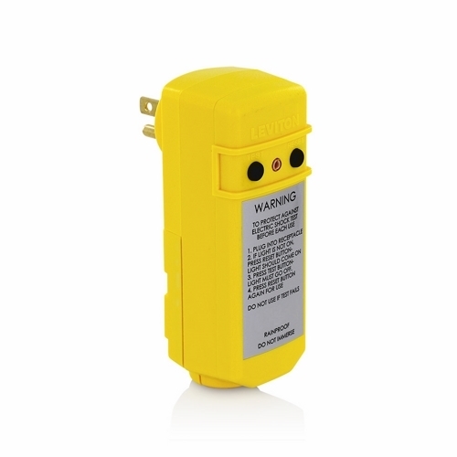16694 Grounding Manual Portable Reset Right Angle GFCI Plug, 120 VAC, 15 A, 2 Poles, 3 Wires, Yellow