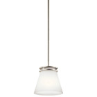 The Hendrik(TM) 8.75in. 1 light mini pendant features a classic look with its Brushed Nickel finish and satin etched cased opal glass. Inspired by Hendrik Berlage, the Hendrik mini pendant works in several aesthetic environments, including traditional and modern.