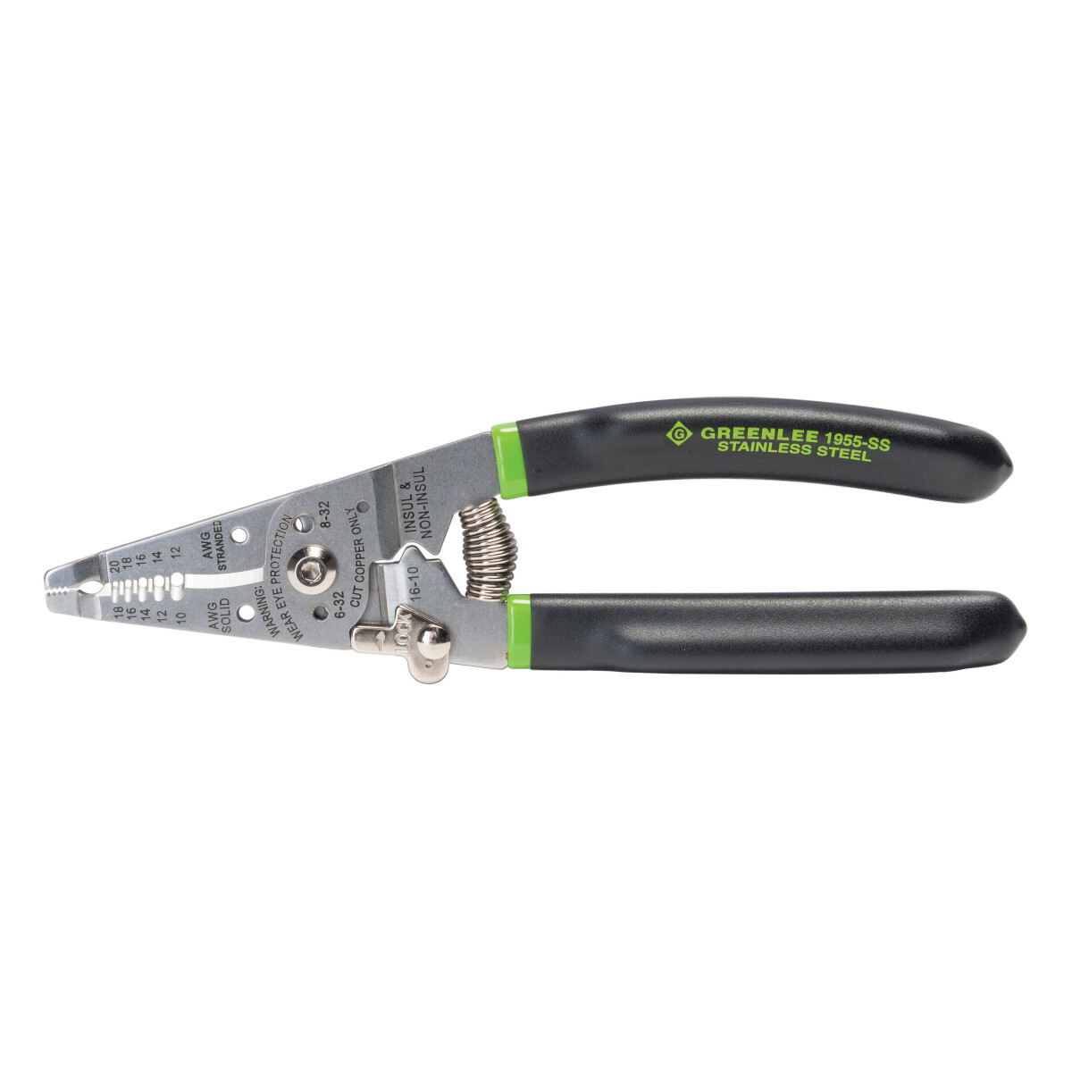 1955-SS Manual Fixed Hole Wire Stripper With Spring and Lock, 18 to 10 AWG Solid, 20 to 12 AWG Stranded Cable/Wire