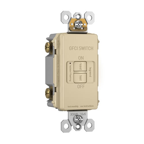 2087I radiant Dead Front 20 Amp Duplex GFCI Receptacle SafeLock Protection, Ivory