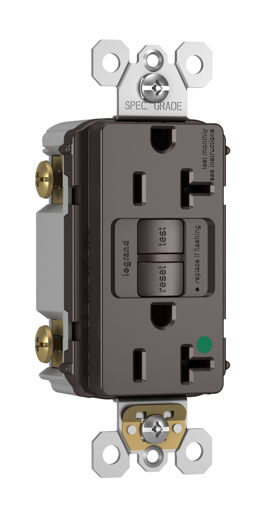 2097HG  20 Amp Duplex GFCI Receptacles with SafeLock Protection, Brown