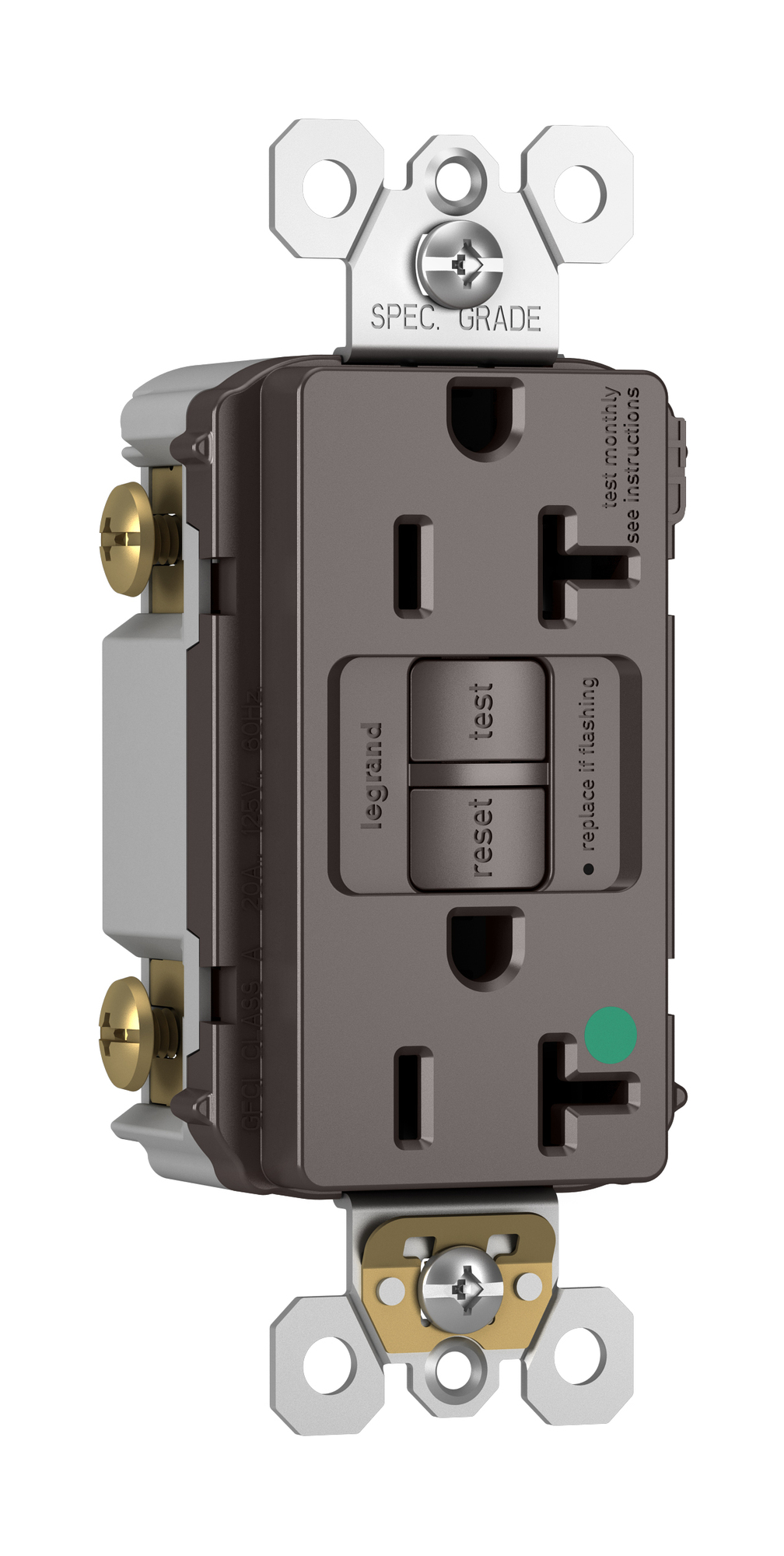 2097HGTR  20 Amp Duplex GFCI Receptacles with SafeLock Protection, Brown